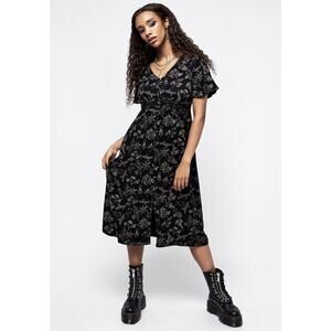 DISTURBIA Size US10 Poisonous Plants Short Sleeve Midi Dress A-Line Gothic
